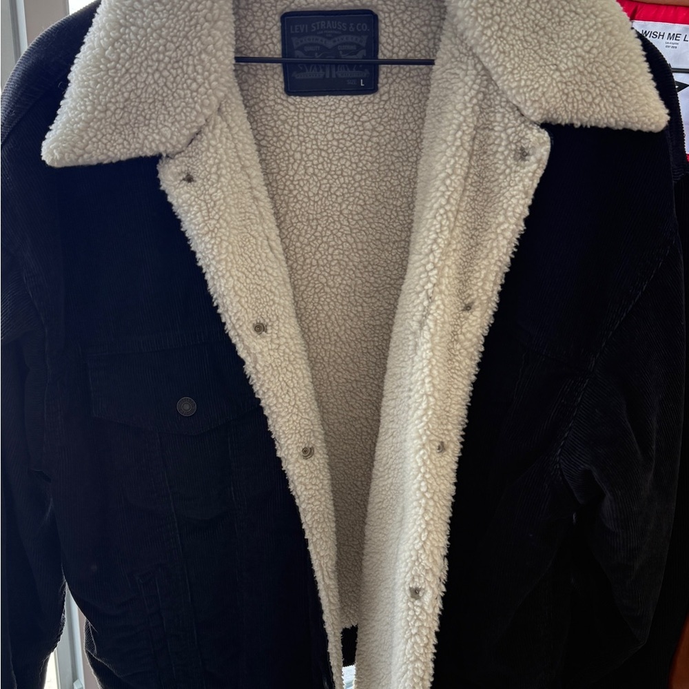 Levi's Black Corduroy Jacket with Cream Sherpa Lining
